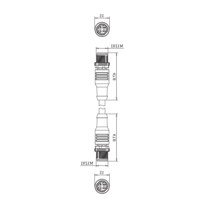 M12 4Pin male/male、D-coded、Dual end pre cast  PUR flexible cable、With shielding 、Green sheath、0C4101-XXX